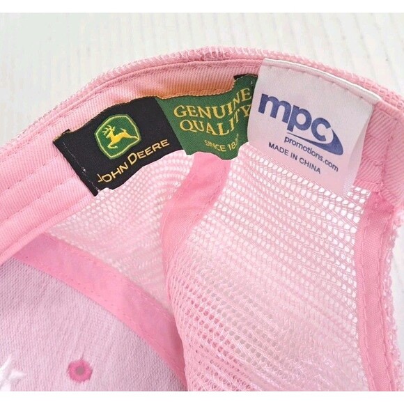 John Deere Pink Mesh Trucker Hat Women’s Snapback Cap Tractor Stars Logo - Picture 7 of 7